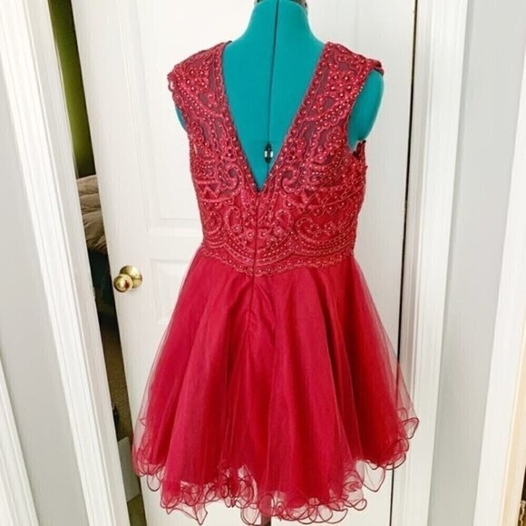 Homecoming Prom Party Sleeveless Beaded Lace Floral Tulle Lined Skater Dress - Picture 10 of 13